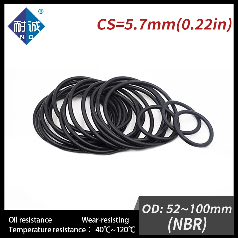5 шт./лот резиновая черная бутадиен-нитрильный каучук CS5.7mm OD52/55/60/65/70/75/80/85/90/95/100 мм уплотнительное кольцо маслостойкий из водонепроницаемого материала