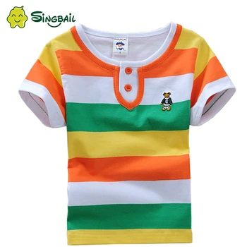 

SINGBAIL T Shirt Kids Clothes Short Sleeve Summer Top Baby Girls Tshirt Vetement Enfant Fille Color Stripes Camisetas Shirts New