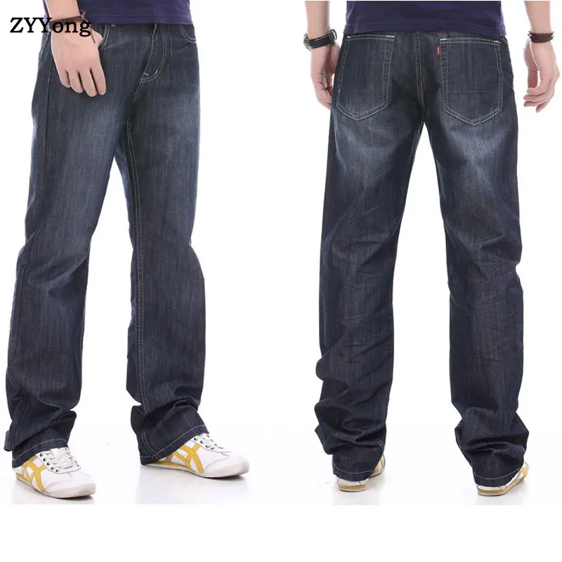 Spring 2020 Mens Black and Blue Wide Leg Loose Cargo Thin Jeans For Men Hip Hop Baggy Jeans Denim Biker Jeans Pants Plus Size 44