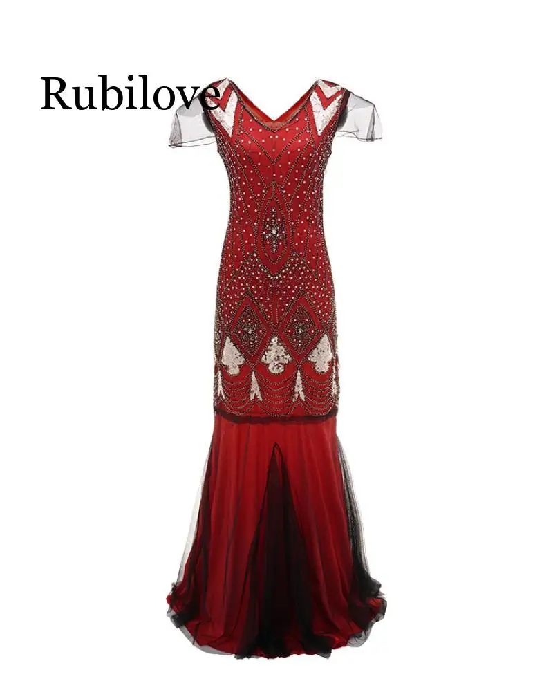 Rubilove, платье в пол, винтажное, Осеннее, женское, с блестками, макси платье, с бисером, Хлопушка, 1920 s, Клубные, вечерние, платье русалки