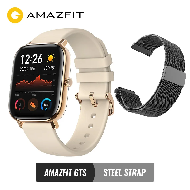 Предпродажа Amazfit GTS Глобальная версия Умные часы SmartWatch GPS Бег Спорт ЧСС 5ATM Водонепроницаемый браслет AMOLED Amazfit - Цвет: Gold and steel St