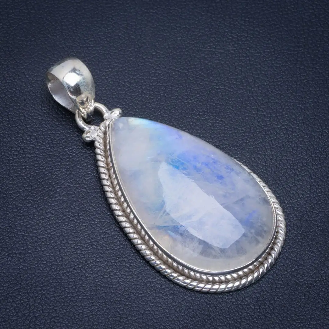 

Natural Rainbow Moonstone Handmade Unique 925 Sterling Silver Pendant 2" B3104