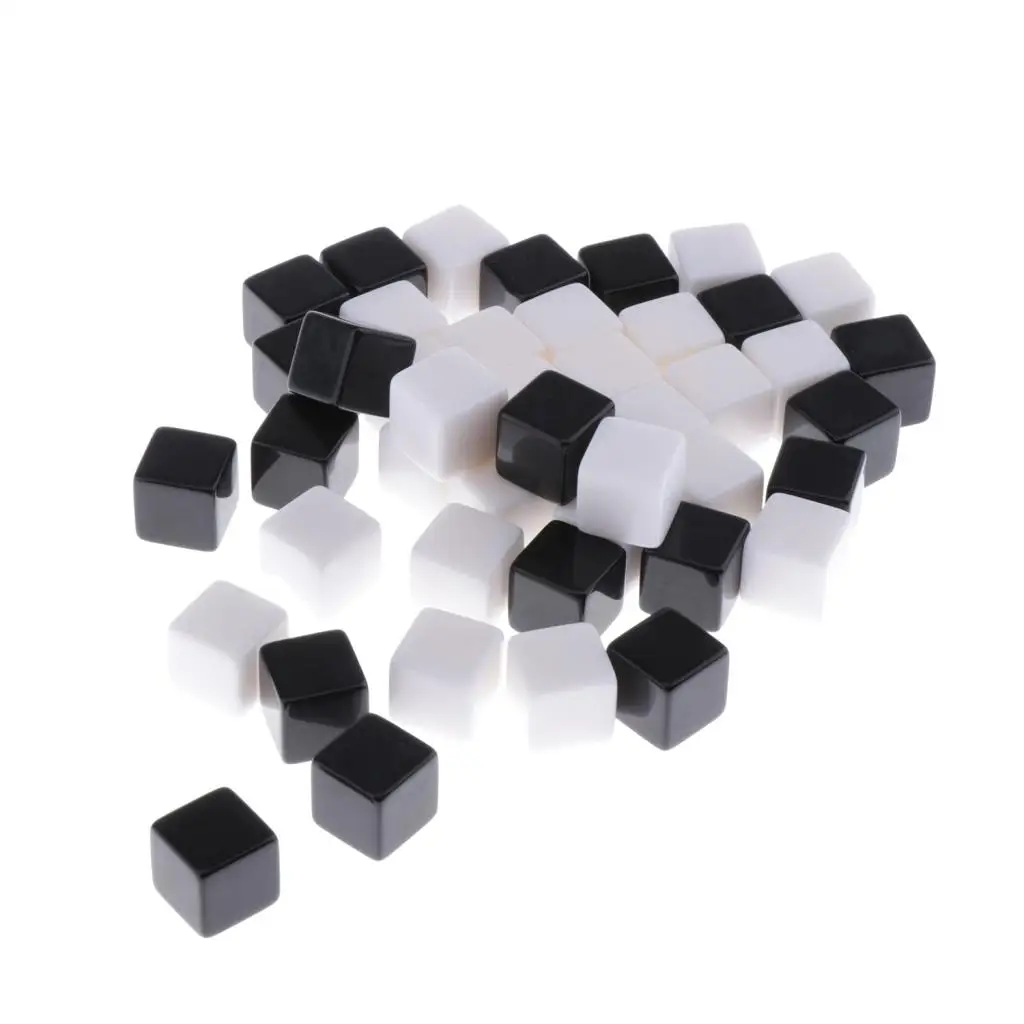 50pcs 16mm Blank 6 Sided Dice for Wargames, Casualty Markers - White Black
