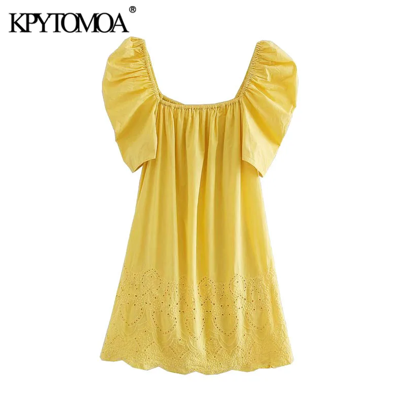 KPYTOMOA Women 2020 Sweet Fashion Cutwork Embroidery Mini Dress Vintage Puff Sleeve Side Pockets Female Dresses Vestidos Mujer KPYTOMOA Women 2020 Sweet Fashion Cutwork Embroidery Mini Dress Vintage Puff Sleeve Side Pockets Female Dresses Vestidos Mujer