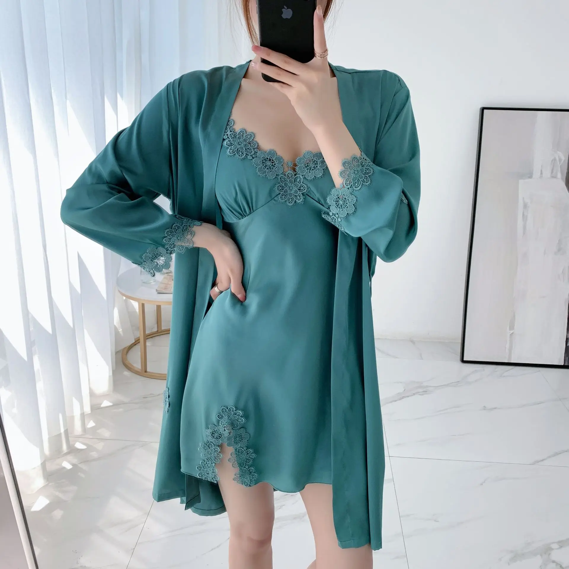 Novelty Nighty & Robeชุด 2PCSชุดนอนชุดนอนเซ็กซี่Nightdressฤดูร้อนหลวมซา