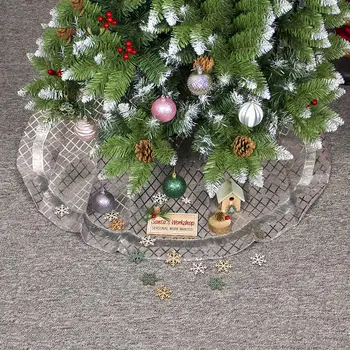 

1pc 90cm New Year Large Sized Christmas Tree Skirt sliver Lattice Design Xmas Tree Apron Holiday Decorations Ornaments