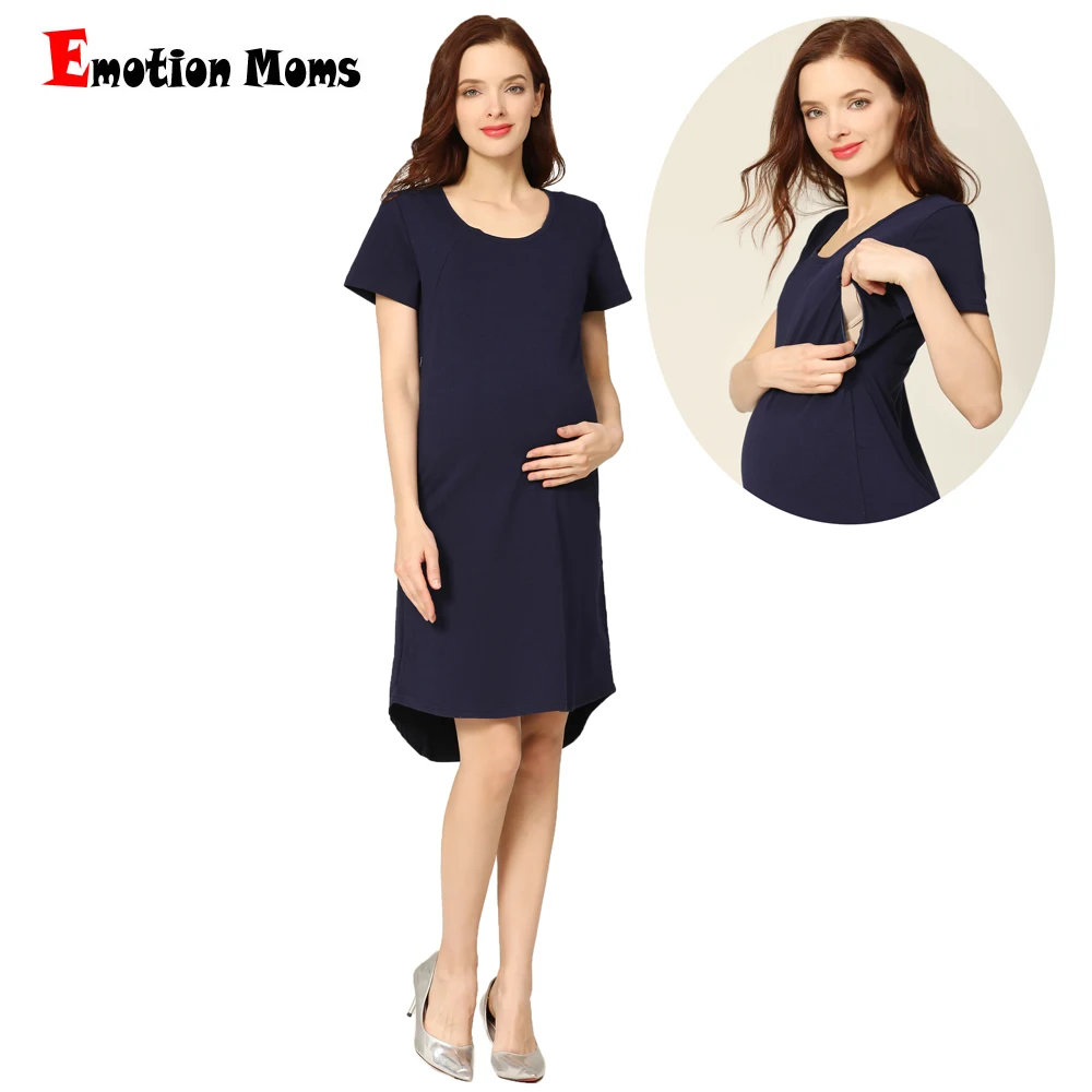 Emotion Moms; женское летнее платье для беременных; одежда для кормления; однотонное темно-синее платье на молнии для грудного вскармливания; большой размер; Одежда для беременных