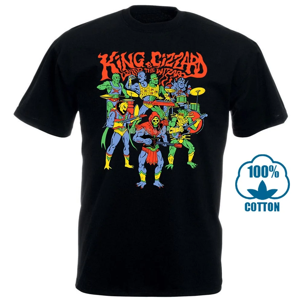 Черный Черные мужские футболки с принтом «King Gizzard And The Lizard Wizard»; одежда - Цвет: Черный