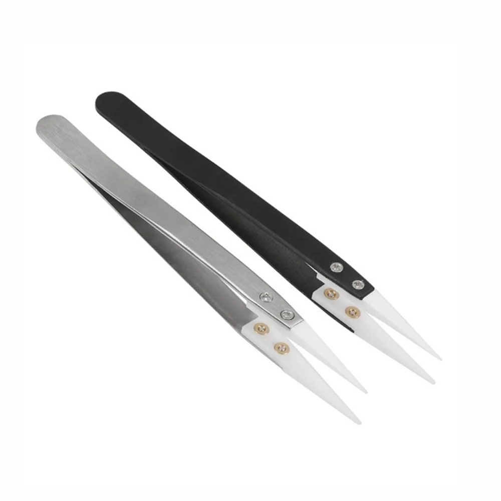NICEYARD Precision Ceramic Tips Tweezers Anti-static Straight Aimed Tweezers Stainless Steel Handle High Temperature Resistant
