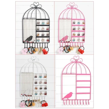 

1Pc 3Color Portable Bird Cage Jewelry Rack Earrings Jewelry Display Stand Earrings Necklace Stand Wall Clothing Hanging Rack