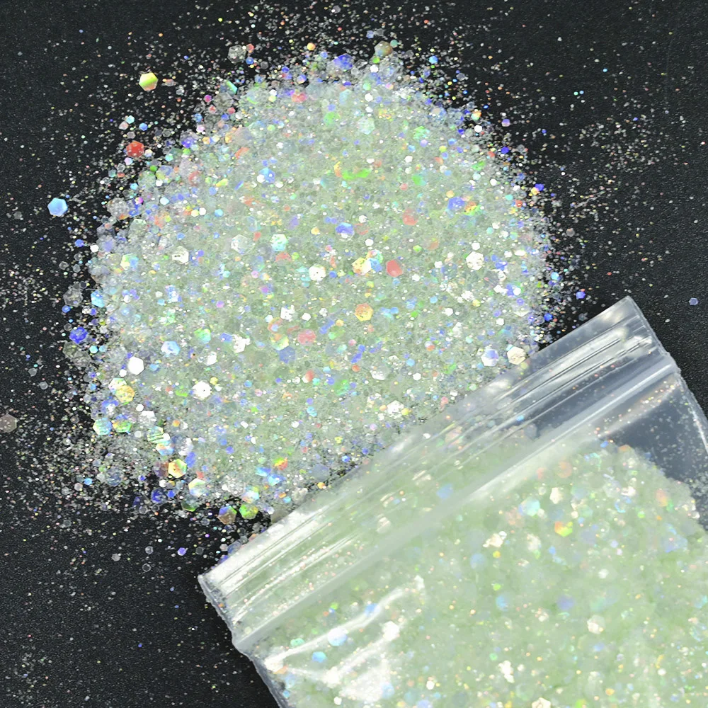 50g Chunky Glitter Holographic Iridescent Opal Fairy Drops Nail Art Unicorn Cosmetic Mixed Hexagon Sequins Manicure Glitter  &*&