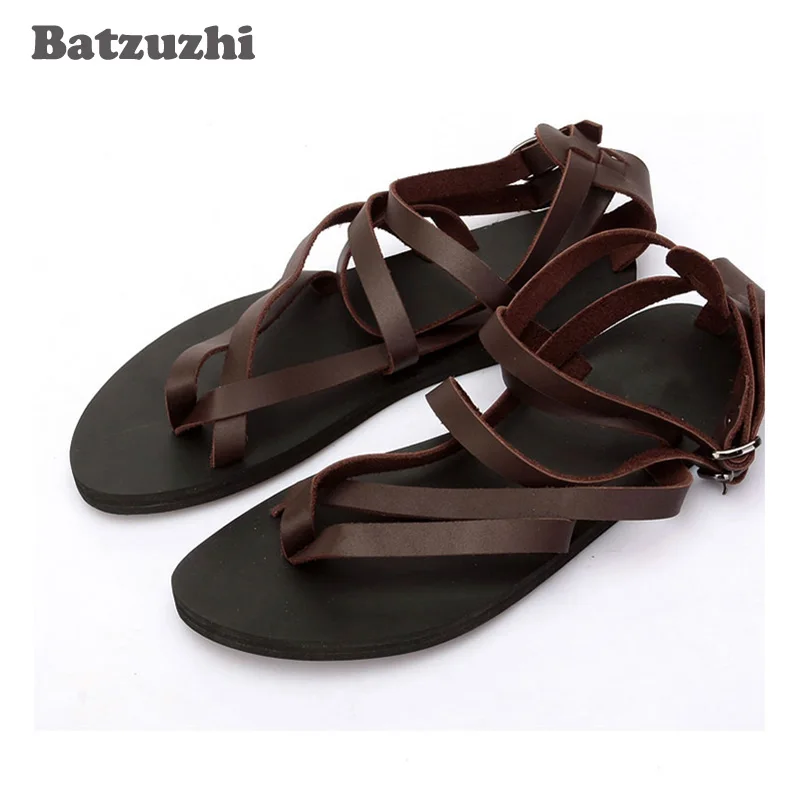 

2019 Rome Men Shoes SUMMER Sandal Shoes for Men Beach Genuine Leather Sandals Black&Brown Gladiator Sandalias Mujer, Big Size 46