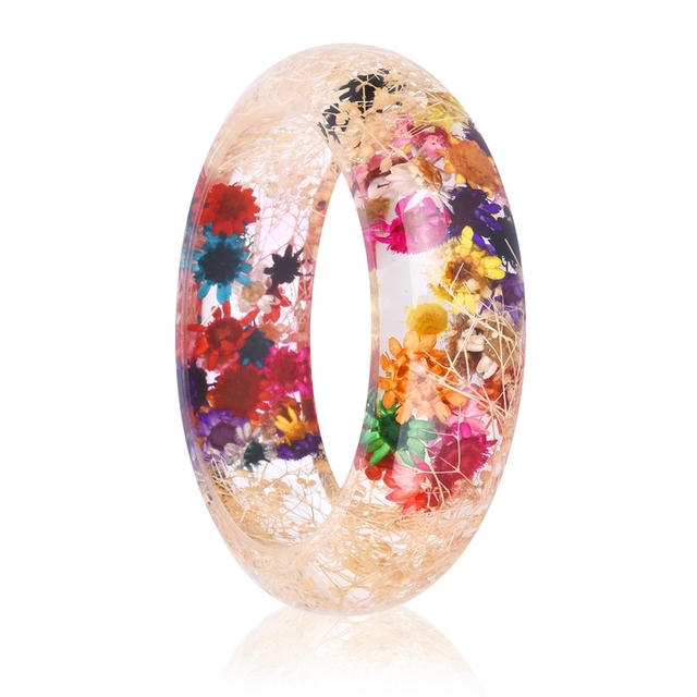New Dried Flower Resin Bracelet Bangle Real Flower Inside of Bangle Jewelry Best Gifts for Women and Friends