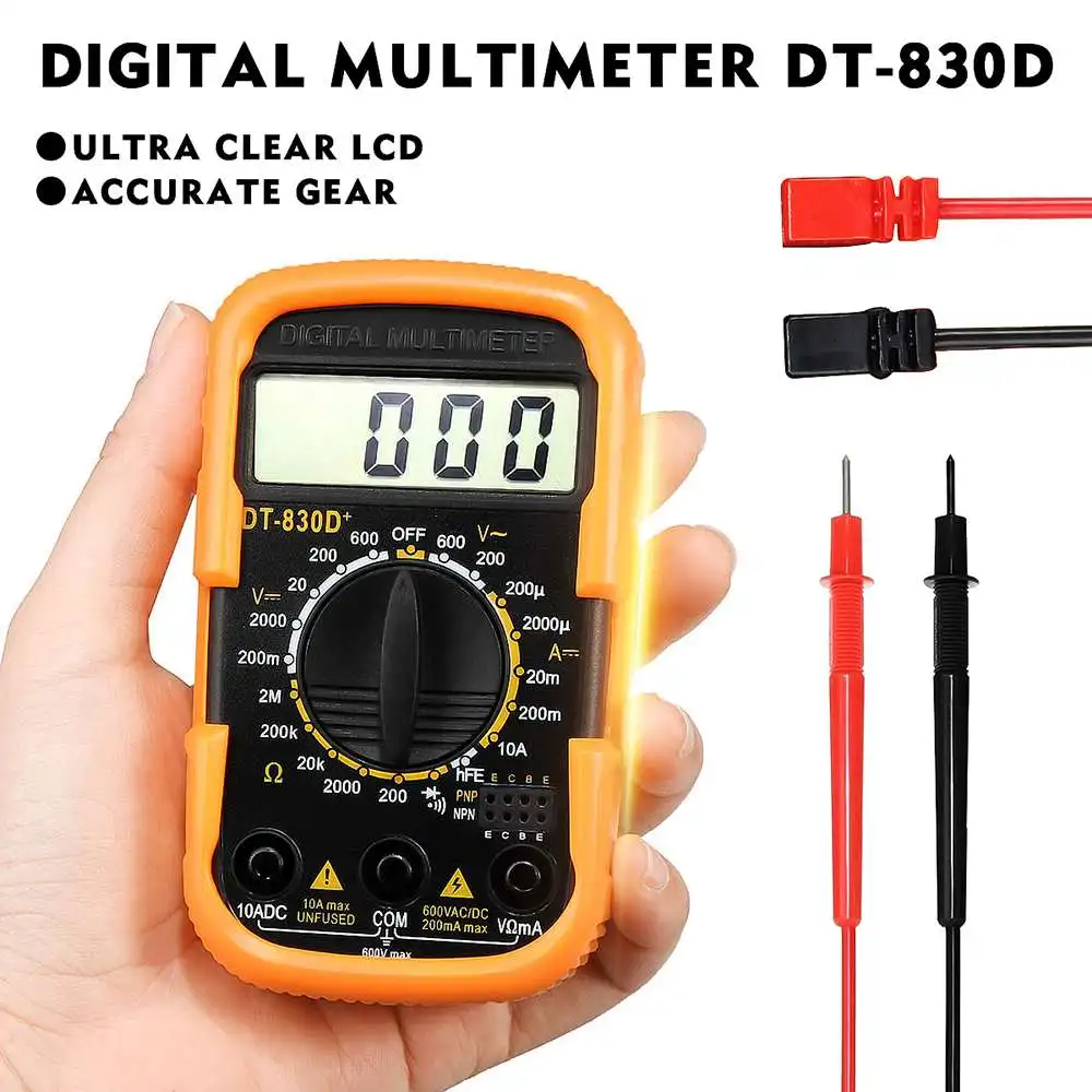 Портативный мини цифровой мультиметр DT830D+ ЖК-цифровой мультиметр AC/DC измеритель тока тестер детектор сопротивления с свинцом