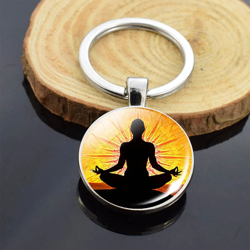 Мода Sri Yantra Мандала узор Двусторонняя бижутерия со стеклянными кабошонами подвеска буддиста брелок ручной работы для женщин мужчин индийские подарки