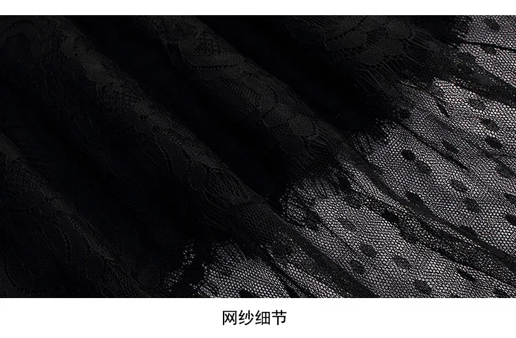 S-xl весенне-летнее женское платье с узором в горошек, прозрачное черное кружевное платье, бальное платье, модное милое кружевное платье длиной до икры черного цвета