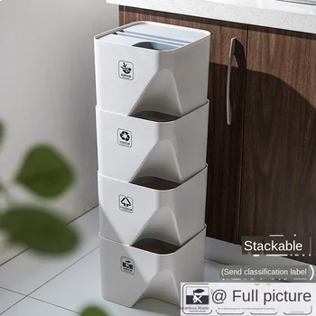 

Layered Kitchen Trash Can Recycle Bin Stacked SortingTrash Bin Household Dry And Wet Separation Waste Bin Rubbish for Bathroom