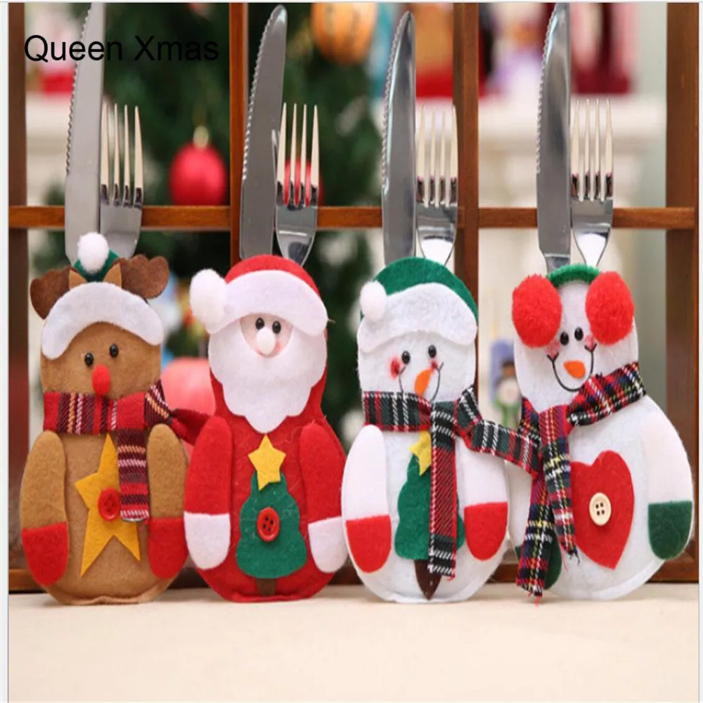 Рождественский набор для столовых приборов подставки для столовых приборов набор, рождественские столовые приборы сумки нож и чехол для