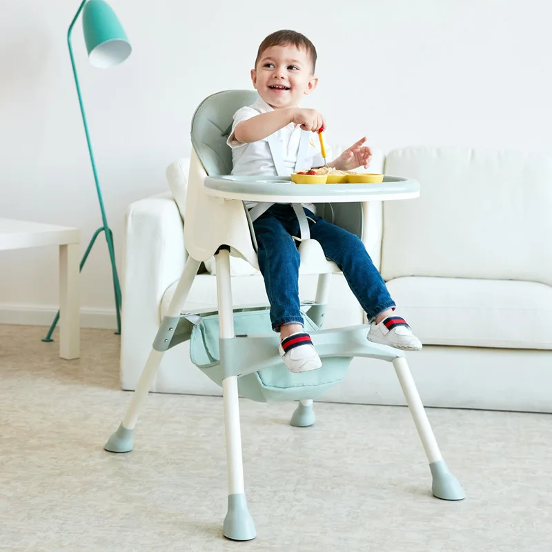 Baby Shining Kids Highchair Feeding Dining Chair Double Tables Macaron Multi-function Height-adjust Portable with Storage Bag