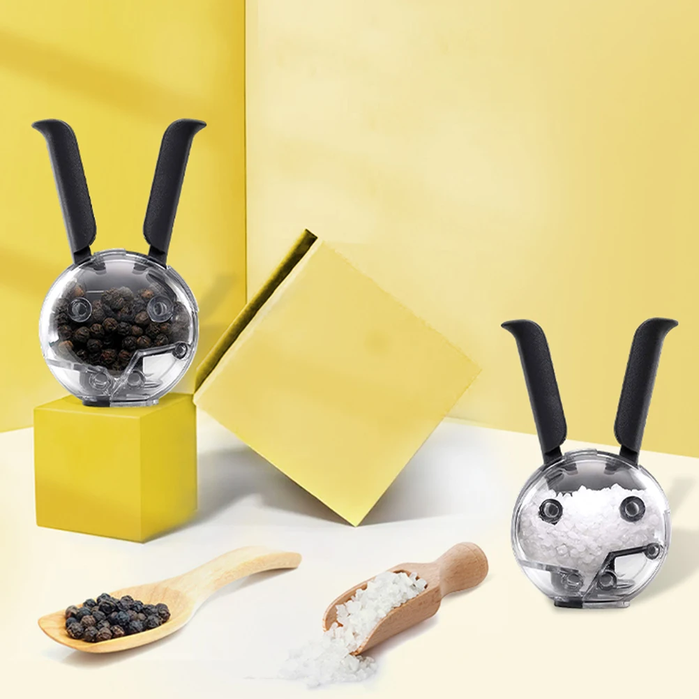 Salt and Pepper Grinder Mini Manual Spice Grinder Multifunctional Kitchen Tools Black Rabbit Ears Design Abrader