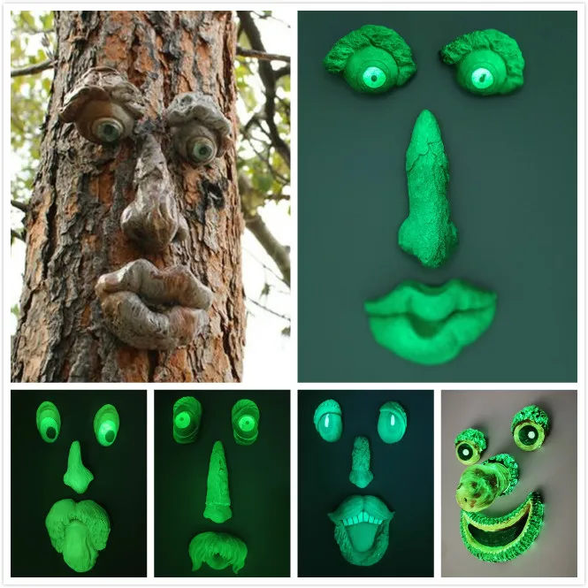 

Bark Ghost Luminous Face Facial Features Decoration Easter Props Garden Tree Face Statue Outdoor Easter Jardineria Decor