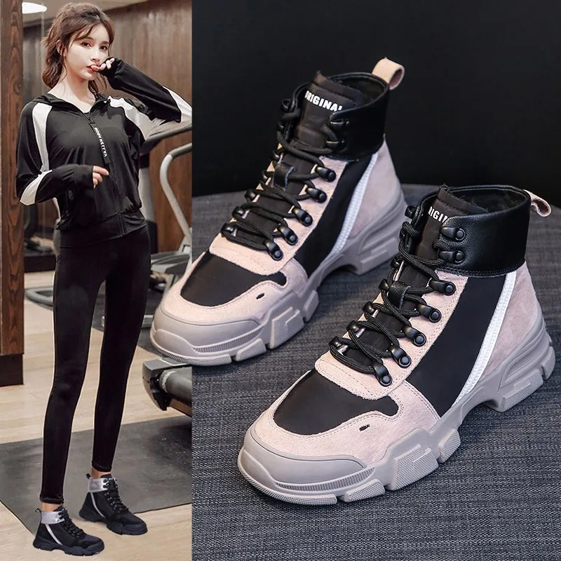 

Martin Boots Women's New Style Breathable Handsome Thick Bottomed British Style plus Velvet Ankle Boots Autumn And Winter Boots
