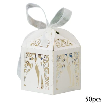 

50PCS Luxury Lovely Wedding Party Sweets Candy Cake Gift Favour Boxes With Ribbo Gift Box + Organza Ribbons