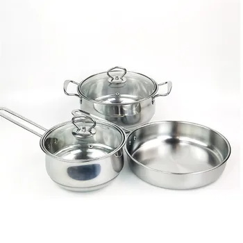 

3PCS Thicken Stainless Steel Cooking Soup Pot Nonstick Frying Pan Small Saucepan With Glass Lid For Induction Cooker Gas Stove
