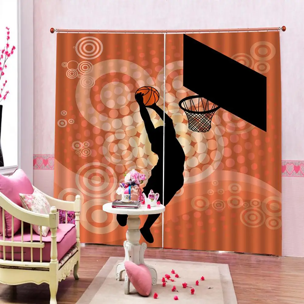

Basketball Sports Curtains Large Window For Living room Bedroom Orange background Geometry Window Drapes Indoor Drapes