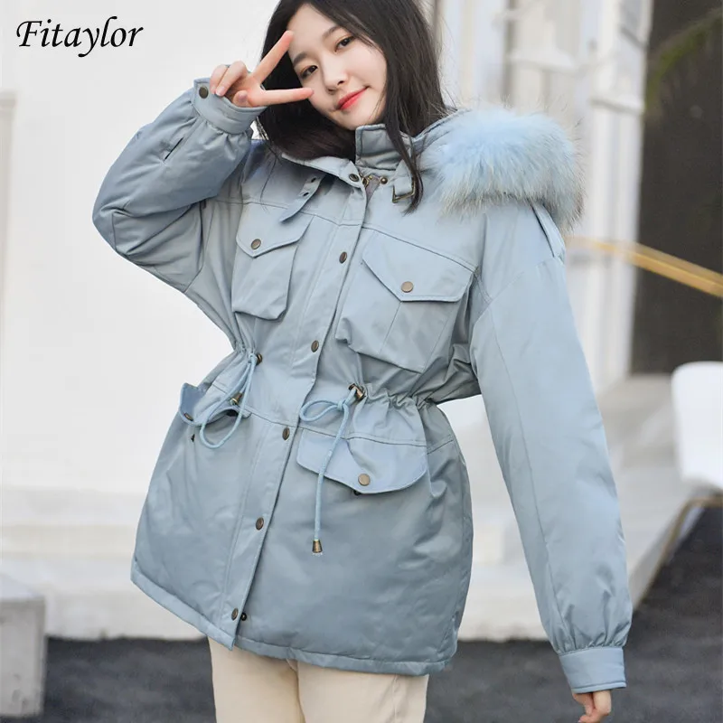 Fitaylor New Winter Women Jacket Big Natural Fur