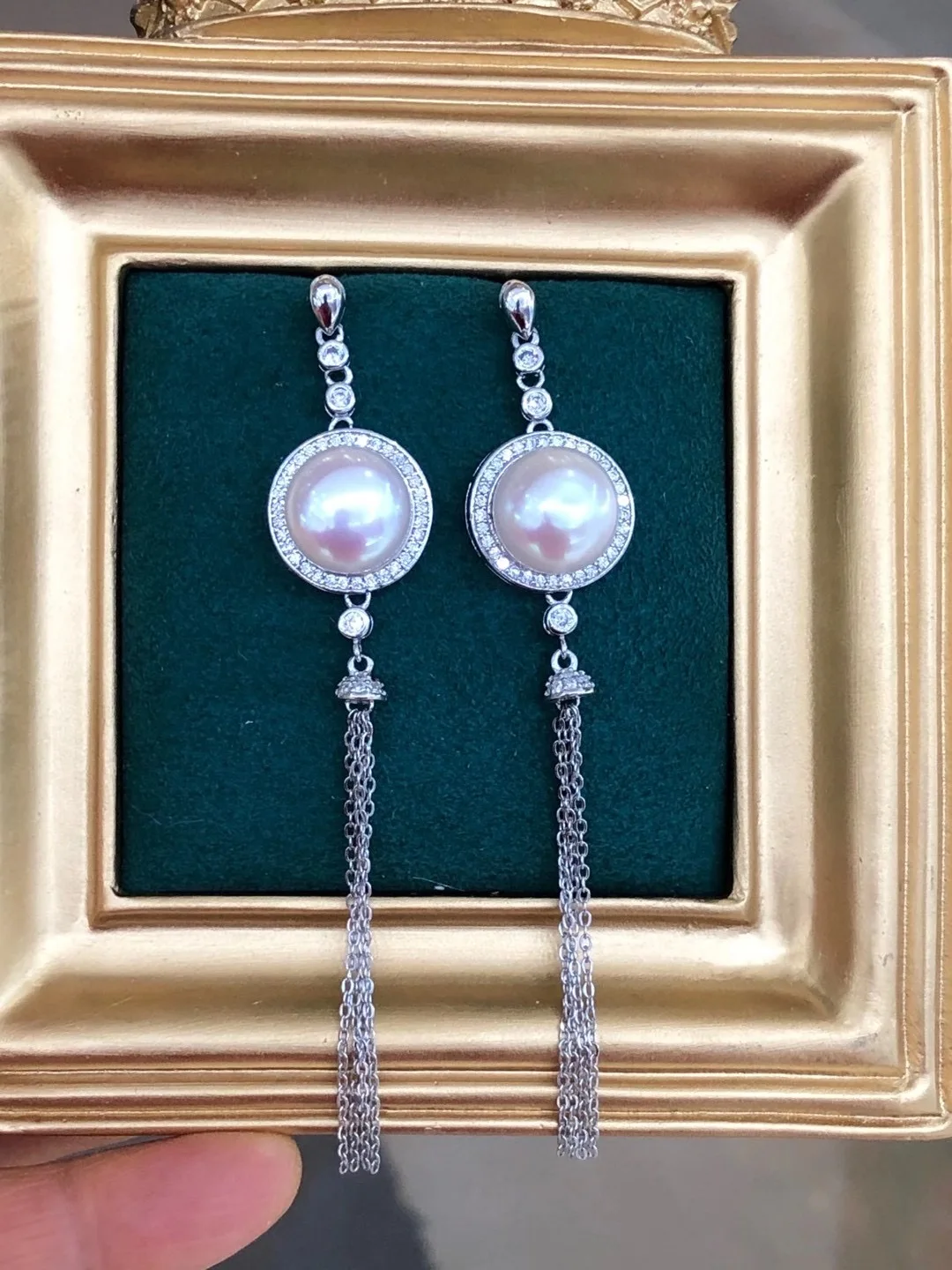 

MJ114 Solid S925 Silver 11-12mm Nature Fresh Water White Pearls Drop Dangle Earrings for Women Fine Presents with Zircons