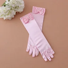 Перчатки принцессы для девочек, атласные длинные перчатки, подарок на день детей, перчатки для выпускного вечера, танцевальные перчатки с бантом, Детские аксессуары