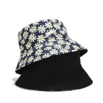 

2020 New Design High Quality Daisy Female Cap Spring Summer Bucket Hat For Women Outdoor Sunscreen Sun Hat Panama Double sided