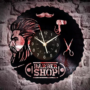 

Barber Hair Salon Vinyl Wall Clock LED Vinyl Light Vintage Decor Laser Engraved Wall Display Art Illuminated Clock