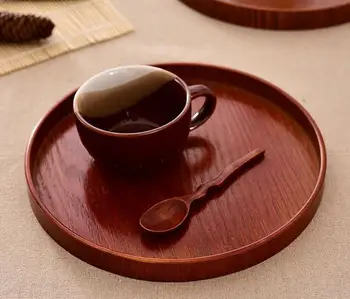 

High quality Round wood plates dishes Food Fruit Tea Handmade Cake Dinner wooden Plate For Sushi Snack Serving Tray SN2710