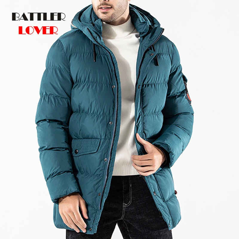 

Winter Down Cotton Coat For Men 2021 Hooded Fashion Long Down Parkas Male Windproof Waterproof Thick Warm Clothing Long Jackets
