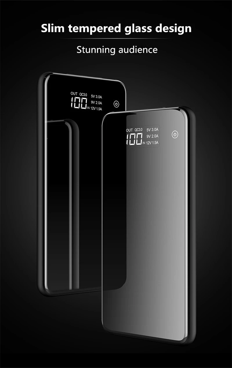 Ультратонкое зеркало power Bank для iPhone Xiaomi Dual USB Быстрая Зарядка power bank 10000 мАч переносной внешний аккумулятор