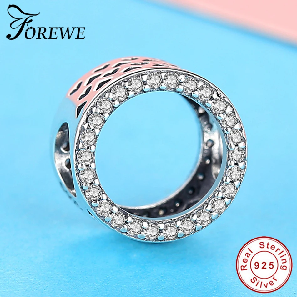 Forewe, модный 925 пробы, серебряный, Круглый, ослепительный, CZ, очаровательный, бисер, подходит для женщин, браслет, сделай сам, ювелирное изделие