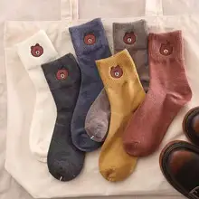 Socks Female Middle Tube Cotton Socks Summer New Japanese Red Socks Cute Bear Socks Korean Fashion Socks Men Wholesale 5 Pairs