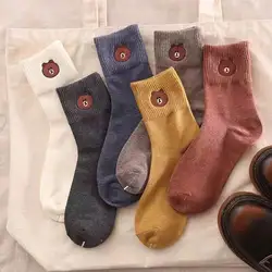 Socks Female Middle Tube Cotton Socks Summer New Japanese Red Socks Cute Bear Socks Korean Fashion Socks Men Wholesale 5 Pairs