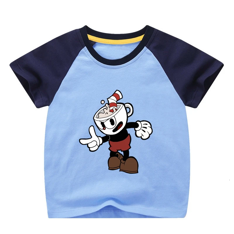 Одежда для малышей Летняя игра Cuphead/забавная комбинированная цветная футболка для девочек детские топы с круглым вырезом, Детская футболка с героями мультфильмов - Color: as picture