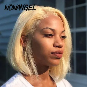 

Wowangel 13x6 Deep Part 613 Blonde Brazilian Straight Bob Wigs Lace Front Human Hair 8 - 14 Inch Remy Short for Black Woman