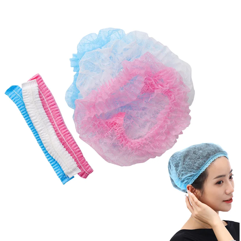 HOT 100 PCS Disposable Caps Shower Clear Waterproof Hat Pleated Anti Dust Hat Women  Bath Bonnet Hair Salon Beauty tools