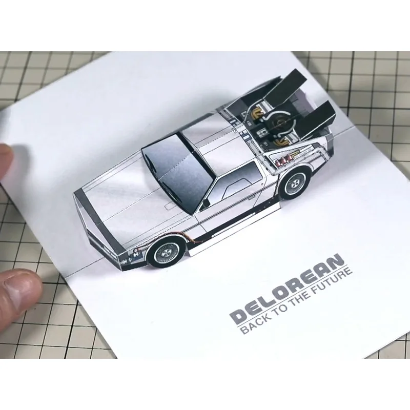 Back To The Future POP-UP Card DMC-12 Car Handmade 3D Paper Model Papercraft Art Origami DIY Kids Adult Craft Toys ER-088