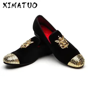 

Men Casual Shoes Handmade Fashion Comfortable Breathable Men Shoes Gold Metal Crown Type Men Loafers Shoes
