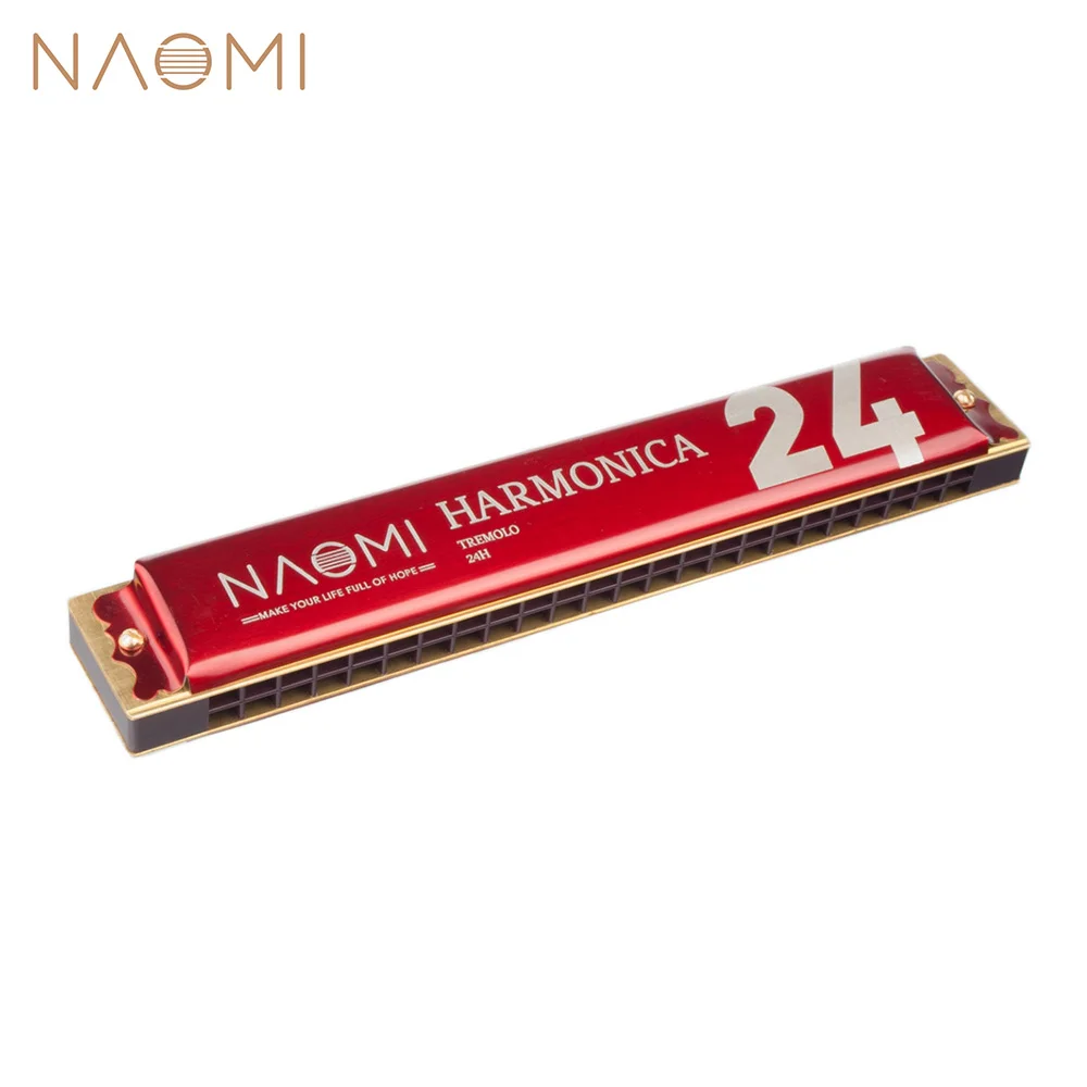 NAOMI 24 Holes Flexible Tremolo Harmonica Key of C Stainless Steel Mouth Organ Harmonicas with Case Wind Instrument | Спорт и