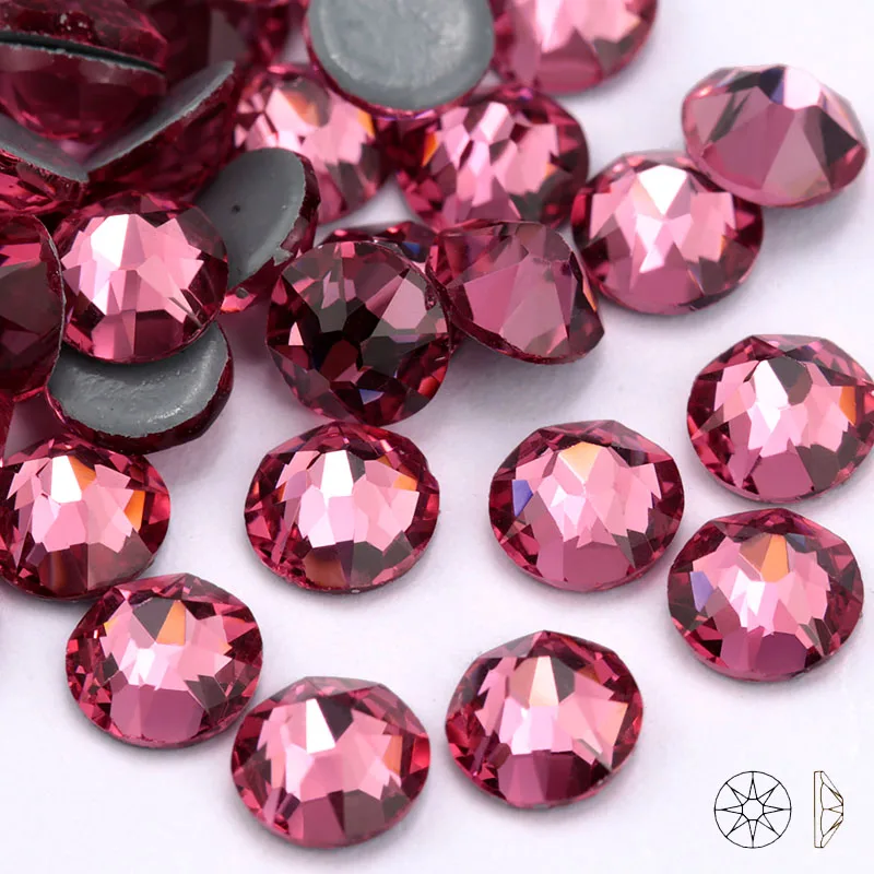 rose 8 big 8 small cutting surface Hot Fix Crystal Rhinestones Glass Hotfix Strass Stone Crystals AB Iron on Clothes - Color: rose