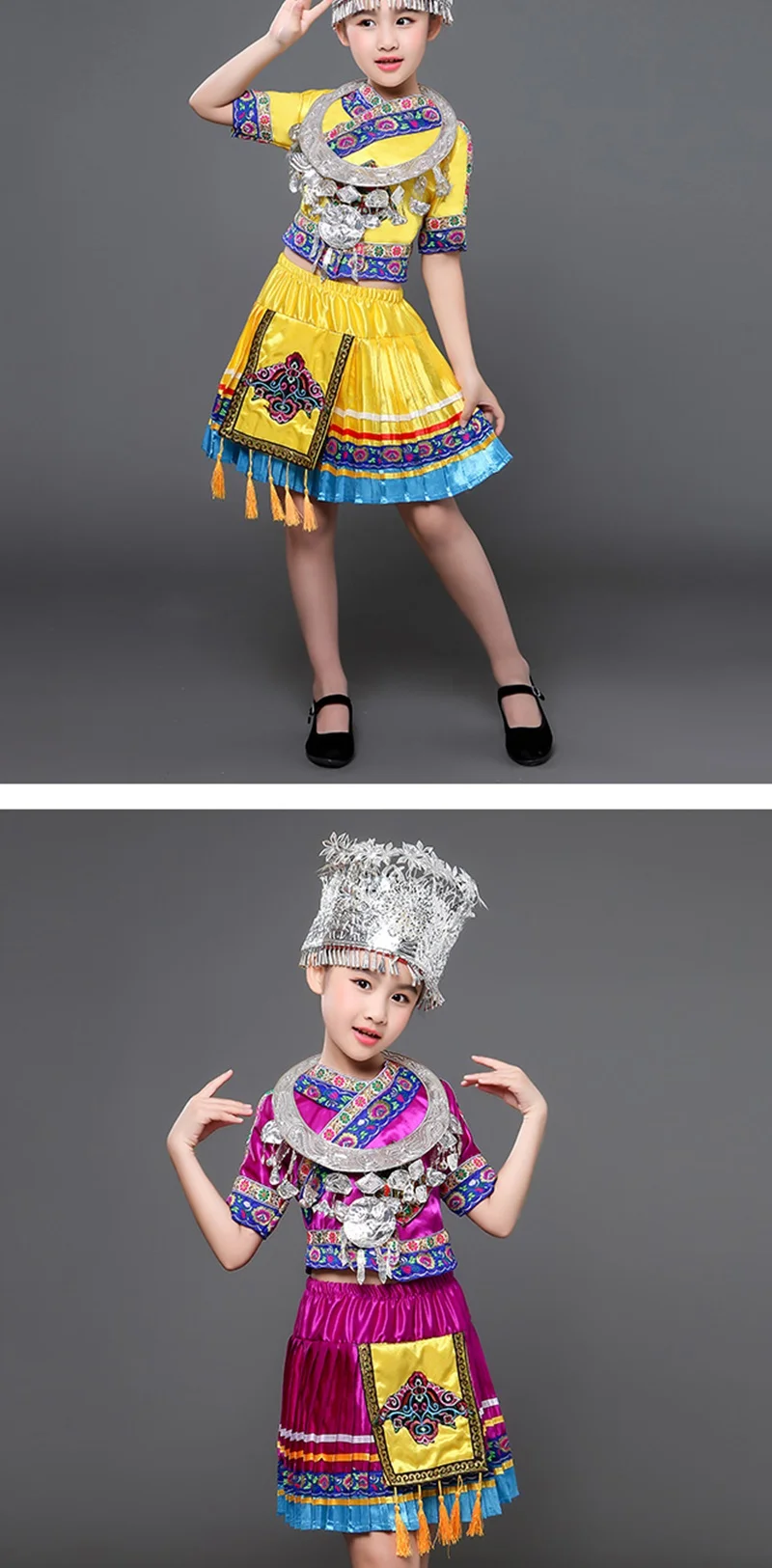 Hmong/Одежда для сценических танцев; праздничный наряд; народное платье для выступлений; Национальный костюм для детей; Одежда для девочек Miao; TA2252