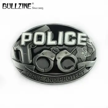 

Bullzine wholesale zinc alloy retro Police belt buckle pewter finish FP-02594 western cowboy jeans gift belt buckle
