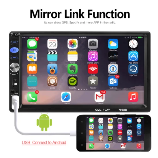 20 шт. 2din автомобильный радиоприемник 7 дюймов Touch mirrorlink 7038b плеер сабвуфер MP5 плеер авторадио Bluetooth заднего вида